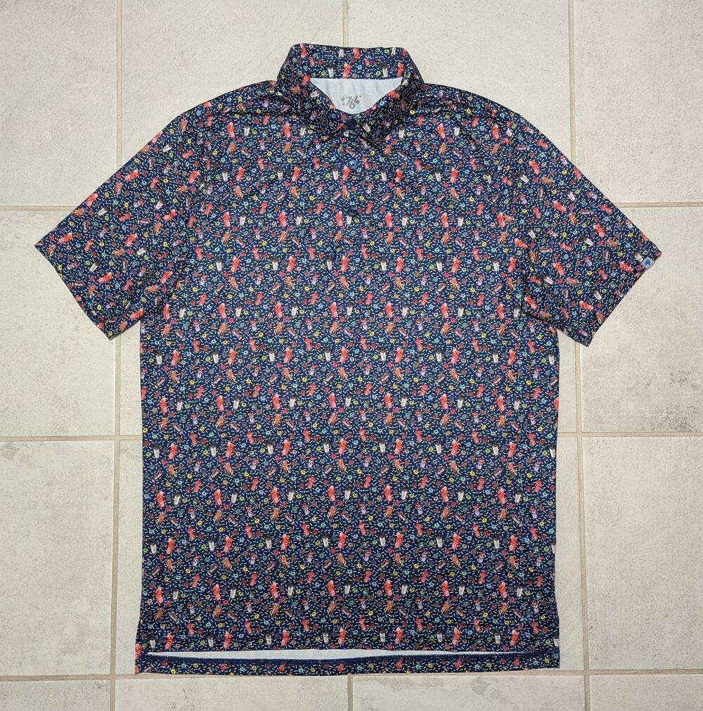 1764 Men's Medium Golf Polo Shirt Multicolor Sprinkles Stretch Short Sleeve